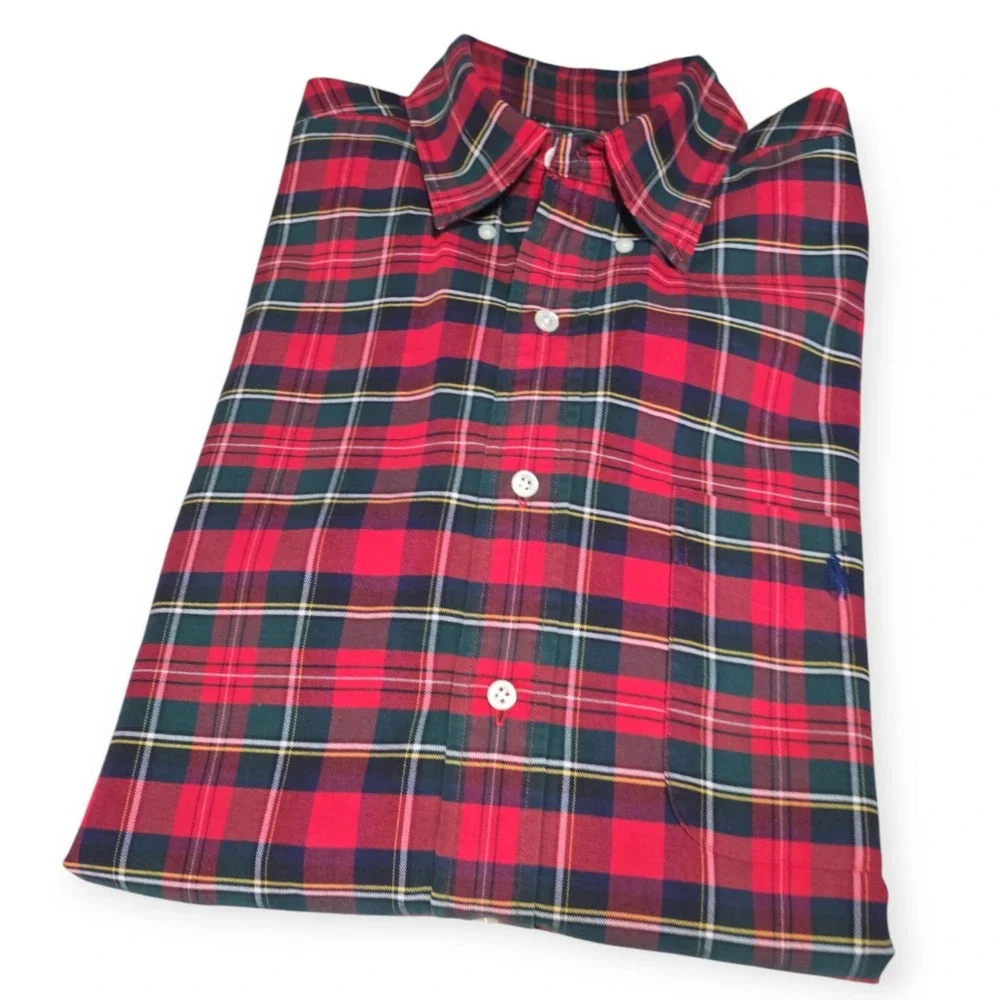 VTG Ralph Lauren Men's Oversized Oxford Big Shirt Pocket Pony RGB Tartan Plaid L
